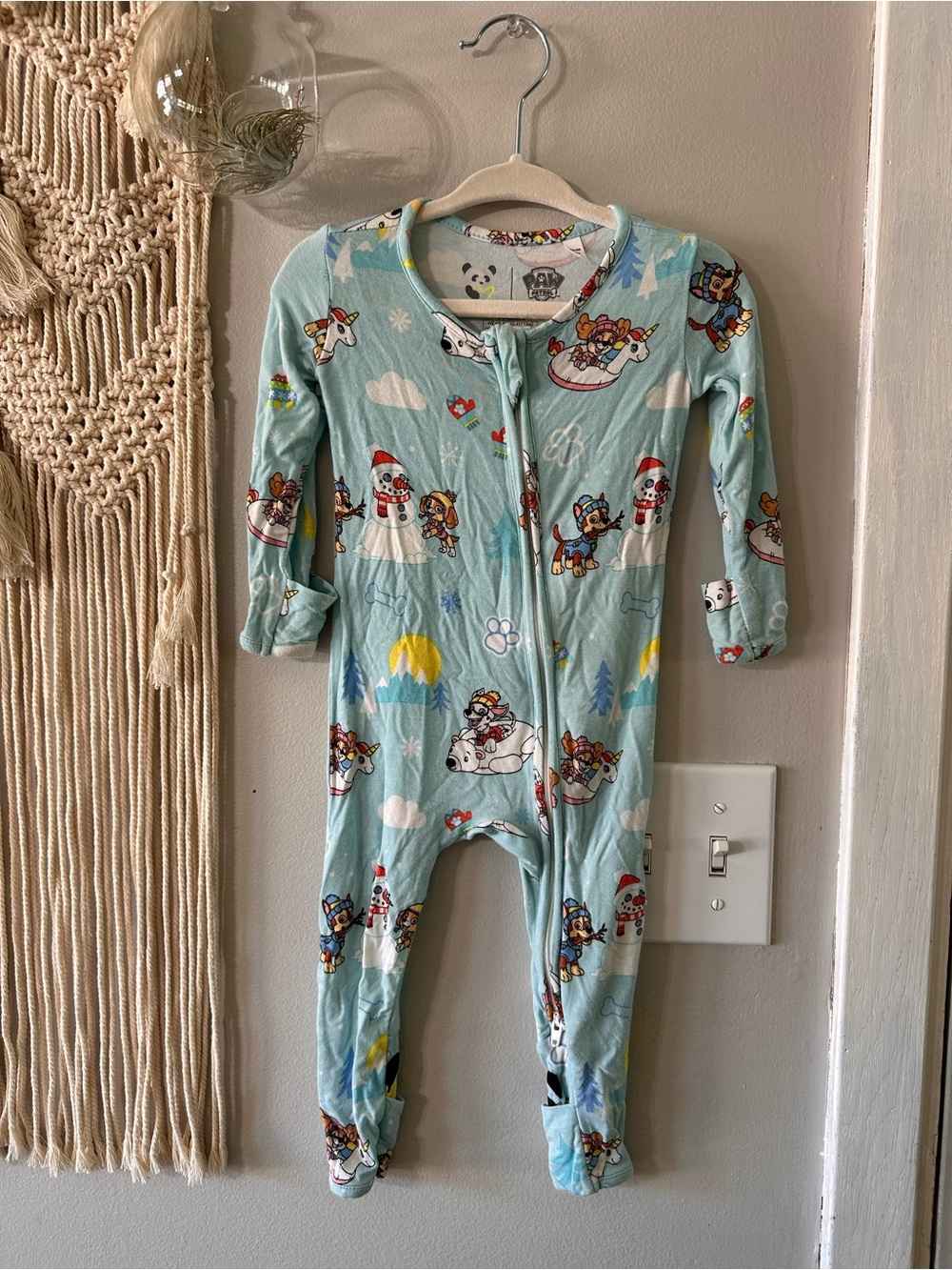 Paw Patrol Light Blue Footed One-Piece Pajamas with Winter Characters